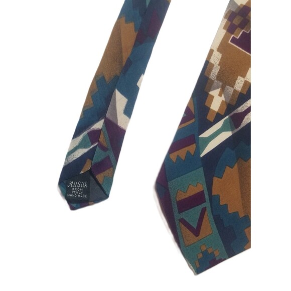 John Clarendon Mens Dress Tie Blue Geometric 100% Silk Designer - Picture 4 of 5